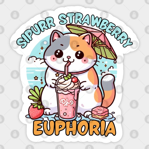 Strawberry milkshake cat Sticker by Japanese Fever